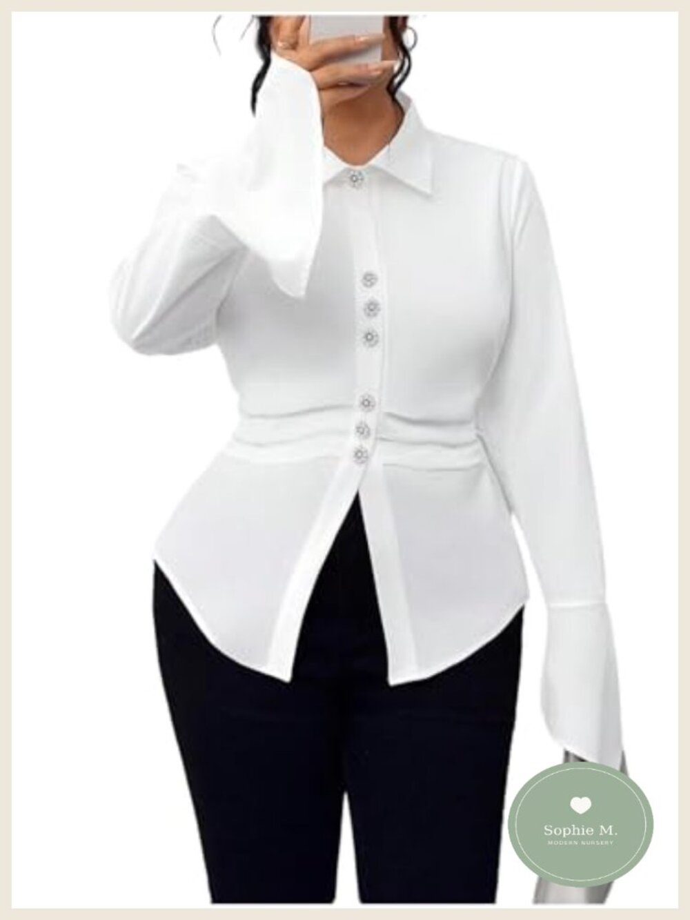 Plus Size Long Sleeve Collared Button Up Blouse Dressy Office Top